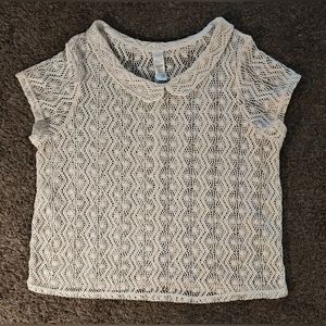 Cream White Crochet Sheer Over Shirt with Peter Pan Collar 1X